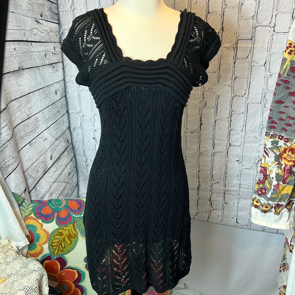 BCBGMAXAZRIA Crochet Little Black Dress M NWOT